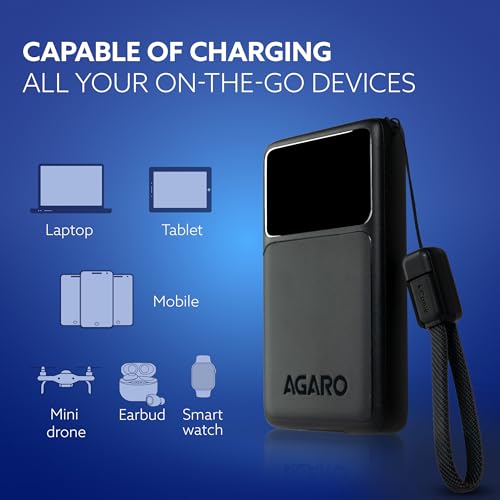 Image of AGARO Ignite Power Bank 10000 mAh Compact Power Bank, 45W PD & 22.5W QC Output for Smartphones, Portable, Superfast Charge Technology for Android, iPhones, Tablets & Headphones