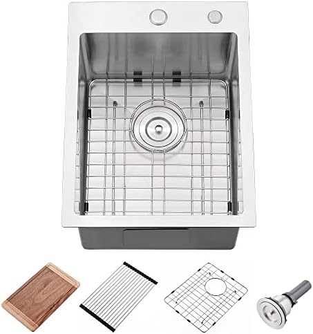 15 Inch Drop In Bar Sink -VASOYO 15x20 Inch Topmount Wet Bar Sink 16 Gauge Stainless Steel Single Bowl Rv Kitchen Sink Outdoor Sink Utility Sink Mini Sink Basin with Cutting Board