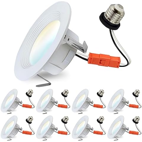 LED Retrofit Recessed Downlight 4 inch, High Lumen 650, Selectable Lightning 3000K, 4000K, 5000K Dimmable Lights 110-Degree Beam Angle, Baffle Trim, E26 Base, 65W Equivalent 9W, 8 Pack Cover