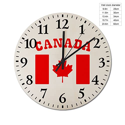 Canada Maple Flag 12" Wooden Clock Silent Quartz Wall Clock Non-Ticking Digital Decorative Fashion Round #TOP1