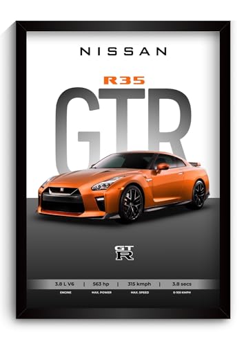 Image of Nissan GTR Poster | Framed A4 Sized (31 x 23 cm) | Car Posters for Wall, Gift for Boys | Nissan GTR Supercar Frames | Poster Sportscar Frame | Car Posters for Wall, Bedroom, Hostel, Study Room, Desk (F 018)
