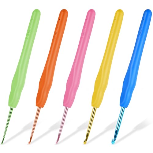 HOTUT Agujas Crochet,5pcs 5 Tamaños Agujas de Ganchillo con ErgonóMico Suave Antideslizante Mangos De Silicona,Juego Aguja Tejer Crochet,Ganchillo Set,Kit Conjunto Agujas de Ganchillos