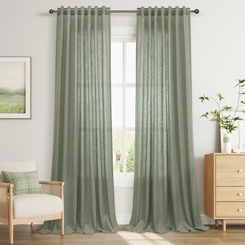 Image of Joywell Extra Long Linen Curtains 120 Inches for Living Room Sage Green