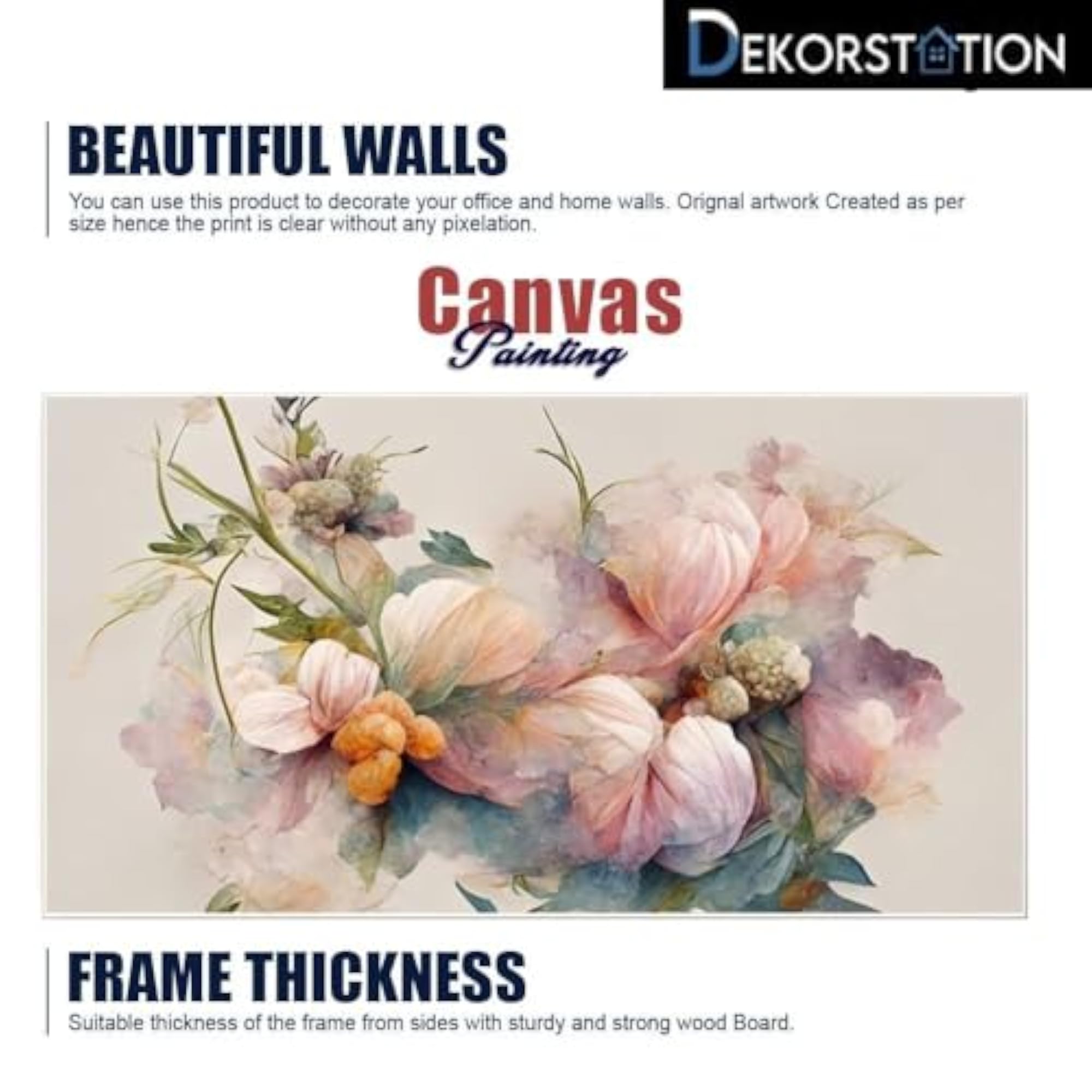 Canvas Painting for Wall Decoration, Pink Flowers Art Print