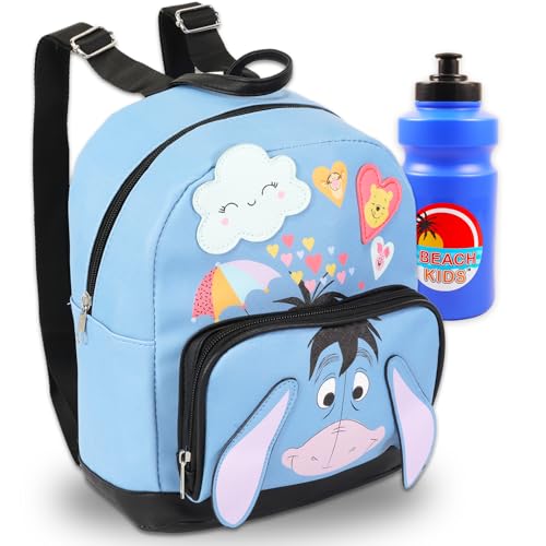 Disney Eeyore Mini Backpack for Kids - Eeyore Backpack Purse Bundle Includes 12” Leather Eeyore Backpack with Front Pocket Plus Water Bottle, Stickers | Winnie the Pooh Accessories