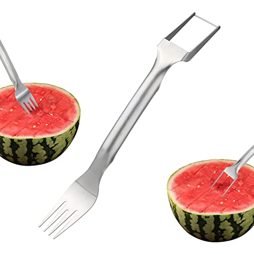 Watermelon Slicer Fork, Stainless Steel Watermelon Slicer Cutter Summer 2-in-1 Watermelon Fork Slicer Fruit Cutting Fork Tool