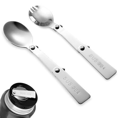 Nogeqi 2 Stück Edelstahl Klapplöffel Für Joghurtbecher, Faltbare Spork Gabel Und Löffelset, Klapp Löffel To Go Faltbar, Foldable Fork And Spoon,...