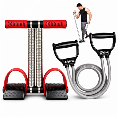 Image of ODDISH Way to Fitness Heavy Duty Double Spring Tummy Trimmer with Resistance Tube | Ab Exerciser Combo for Men & Women | Home Gym Equipment for Belly Fat Loss, Abs, Waist, Arms & Full Body Workout (Maroon)