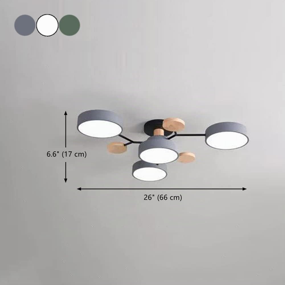 Genérico Plafón LED Moderno de Madera Semi-empotrado con Molécula Nórdica Blanca Cerca del Techo para Salón, Dormitorio, Comedor, Oficina, Cocina, Verde Gris