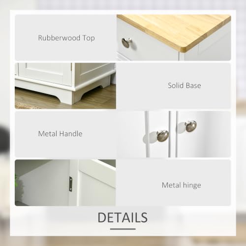 Image of HOMCOM Sideboard Buffet Cabinet Solid Wood Countertop White