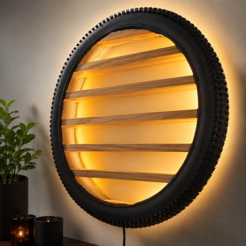 Image of Wall Mounted Tire Display Shelf with LED Lights for Kids Room | Wooden Circular Tyre Rack, Die-Cast Cars, Toy Car Organizer Storage, wall car, toy car storage organizer