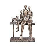 Hebdids Resin Family Decorative Statue - 3-Person with Pet Dog on Bench, Warm Home Decoration for Living Room or Desk, Tall 9.84in