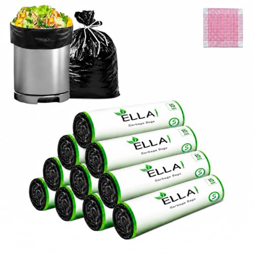 Image of ELLA Garbage Bags 17x19 Inches | 300 Bags (10 Rolls x 30) | Black | Small | Durable Leak-Proof Dustbin Covers for Home, Kitchen, Bathroom, Office & Daily Waste | With Check Duster Cloth Free