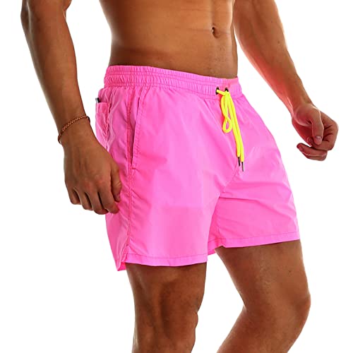 YnimioAOX Mens Swim Shorts with Mesh Lining and Men’s Swim Trunks 9 Inch with Compression Liner, Pink/Black, Small3