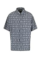 A | X ARMANI EXCHANGE Men/'s Short Sleeve All-Over Logo Denim Button Down Shirt. Regular Fit, Indigo Jacquard, S