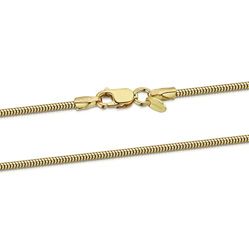 Preisvergleich Produktbild Amberta 925 Sterlingsilber Vergoldet 18K Damen-Halskette - Schlangenkette - Rattenschwanz-Kette - 1.4 mm Breite - Verschiedene Längen: 40 45 50 55 60 cm (50cm)