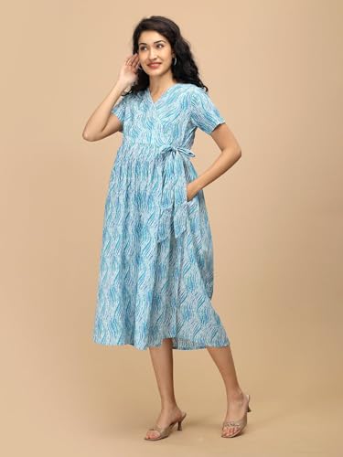 Image of The Mom Store Maternity and Nursing Dress | Pre and Post Pregnancy Dress for Womens | Zipper /Button Opening | Causal Wear | Trendy Stylish Causal Dresses for New Moms