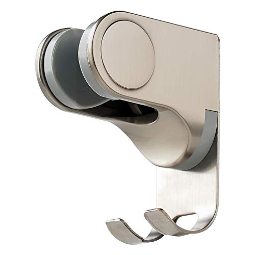 Hibbent Support de Pomme de Douche de Remplacement avec 2 Crochets de Suspension Support de Douche à Main pour Salle de Bain 5 Angles réglables sans perçage - Nickel brossé Cover