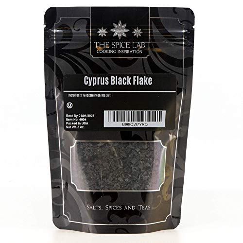 The Spice Lab Cyprus Black Flake Sea Salt - Premium Gourmet Finishing Mediterranean Salt 8 Ounce Great Large Flake Salt