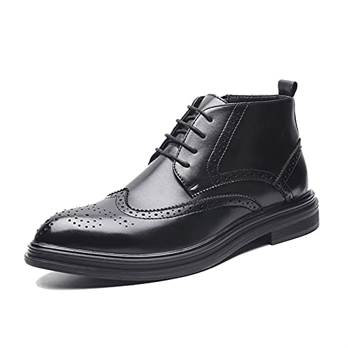 Botas de Punta Redonda for Hombre Tallada Brogue Win Tip PU Impermeable Antideslizante Usable Vestido Vintage (Color : Negro, Size : 40 EU)