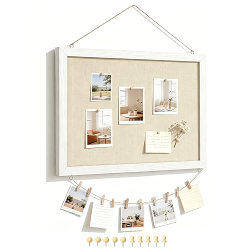 DOLLAR BOSS Bulletin Boards with Linen 1-Pack 16''X 12'' Double-Sided Cork Board for Walls Wood...