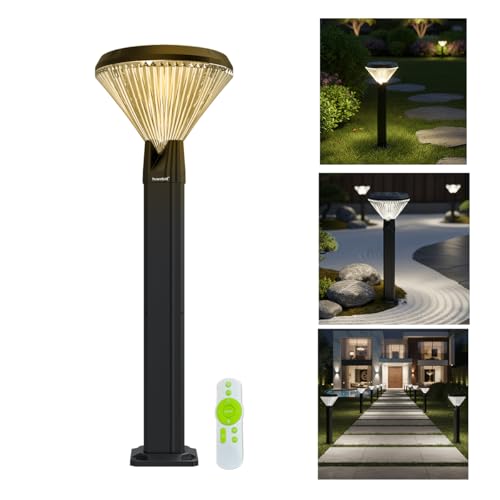 Image of hardoll Solar Gate & Garden Outdoor Lights for Home 8800mAh Battery, IP65 Waterproof, 64 LEDs, 3 Color Modes (Warm /Cool /Neutral), Remote Controlled, Round Shaped Pillar Lamps with Pole(Pack of 1)