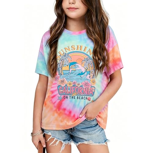Image of Girls Graphic Shirts Oversized Sunshine T Shirt Short Sleeve Tee Tops Cute Trendy Girls Clothes for 5-14 Years