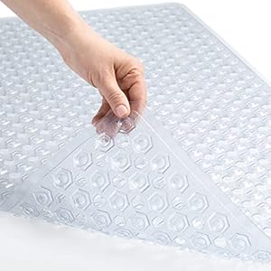GORILLA GRIP Patented Bath Tub Shower Mat, 35×16 Washable Bathtub Floor Mats, Suction Cups and Drain Holes to Keep Tubs Clean, Clear