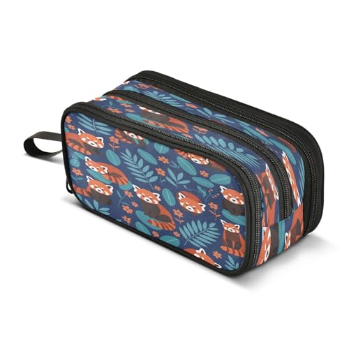 Image of Red Panda Pencil Case 3 Compartment Pen Bag Pouch Holder Box School Portable Stationery Storage Bag for Girls Boys
