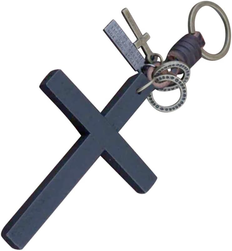 NUOBESTY Cross Charm Keychain Retro Leather Religious Cross Key Fob Keychain Elegant Metal Fashion Key Ring Pendant for Purse Handbags Accessories Black - Image 7