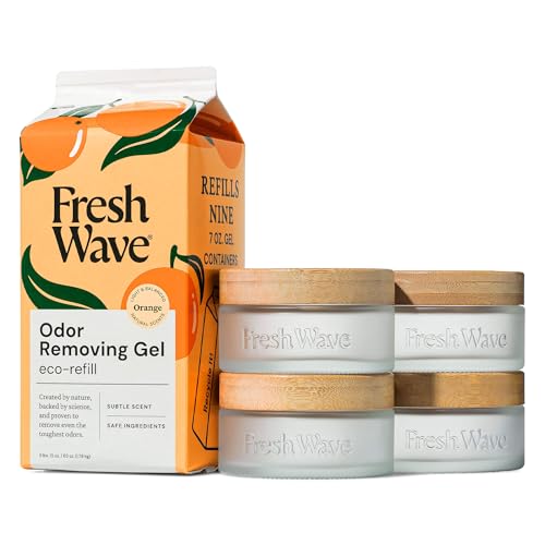 Image of Fresh Wave Odor Removing Gel Eco-Refill, 63 oz. Orange Scent | 4 Empty Refillable Glass Jars | 4 Room Set