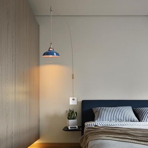Image of YUBOLE Farmhouse Plug-in Pendant Light-Dark Blue Barn Hanging Light