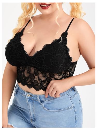 Image of SOLY HUX Women's Plus Size Sexy Floral Lace Scalloped Trim Wireless Bra Adjustable Strap V Neck Everyday Bralette