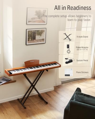 Image of Donner Piano Keyboard 88 Keys, Beginner Digital Piano with 88 Key Velocity-Sensitive Keyboard with X-Style Piano Bench