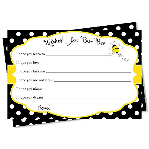 Bee Baby Shower, Wishes for Baby Cards, Bumble Bee, Gender Neutral, Yellow, Black, Team Green, Polka Dot, Buzz About, Babee, Dear Baby, 24 Pack Printed Cards