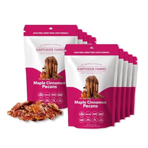Image of Earthside Farms Maple Cinnamon Pecans Snack Packs, No Sugar Added Keto Friendly Nuts, Vegan Gluten Free Non GMO Plant Protein Treat, 4oz Resealable Snack Bags, 10 Count