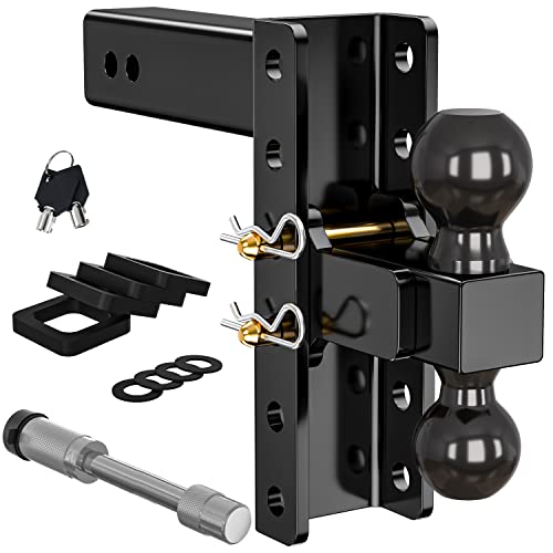 Ifoka Adjustable Trailer Hitch, Fits 2.5 Inch Receiver, 8 Inch Drop Hitch Ball Mount, Tow Hitch For Heavy Duty Truck With Lock Pins, Solid Shank (Black) #TOP12