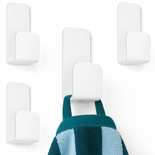 danhol Handtuchhalter Ohne Bohren | Klebehaken Extra Stark | Kleiderhaken Selbstklebend | Haken für Küche und Bad | 4 Stück Wandhaken | Haken Selbstklebend weiß