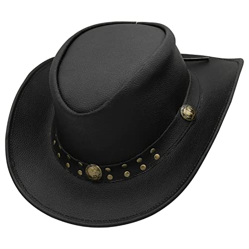 Image of Sidewinder Australian Cowboy Leather hat Steampunk Unisex Adult for Men and Women Shapeable Outback Western Style Wide Brim