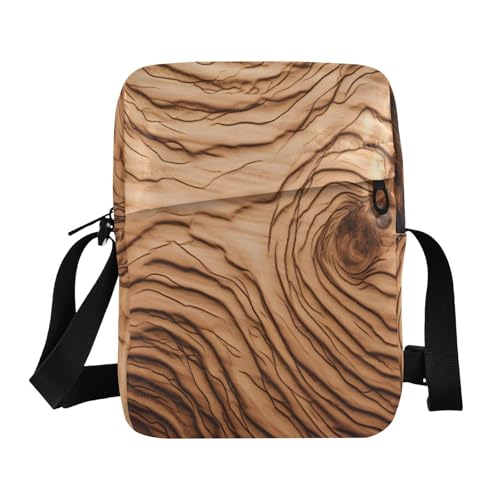 Crossbody Sling Bag for Women Men, Zipper Closure Messenger Bags Wood Texture Print with Card Phone Passport Compartment 6.6×9.4×2.5 IN