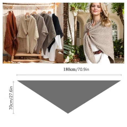 Knitted Triangle Shawl With Leather Buckle, Knitted Triangle Scarf,Fall Winter Knitted Triangle Wrap for Women4