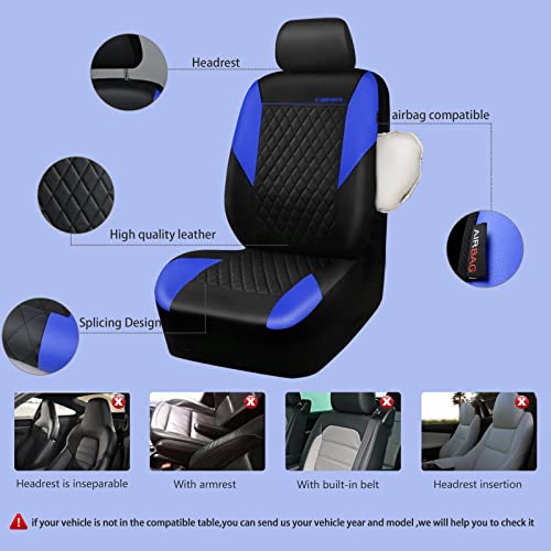Image of CAR PASS Leather Seat Covers-Universal Quilting Car Seat Cover with 5mm Composite Sponge Inside,Airbag Compatible,Front and Rear Seat Covers for Most Sedan,SUV,Van,Truck(Full Set,Blue)