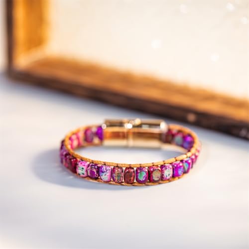 Image of YGLINE Boho Handmade Wrap Leather Tube Crystal Stone Bracelet for Women
