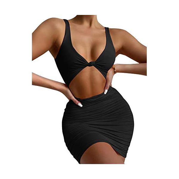 Kaximil-Womens-Sexy-Bodycon-Sleeveless-Cut-Out-Ruched-Tank-Mini-Club-Party-Dresses Kaximil Women's Sexy Bodycon Sleeveless Cut Out Ruched Tank Mini Club Party Dresses, Small, Black