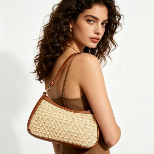 Image of Shoulder Bags for Women Leather Hobo Sling Tote Handbag Retro Clutch Purse with 2 Removable Straps and Zipper Closure