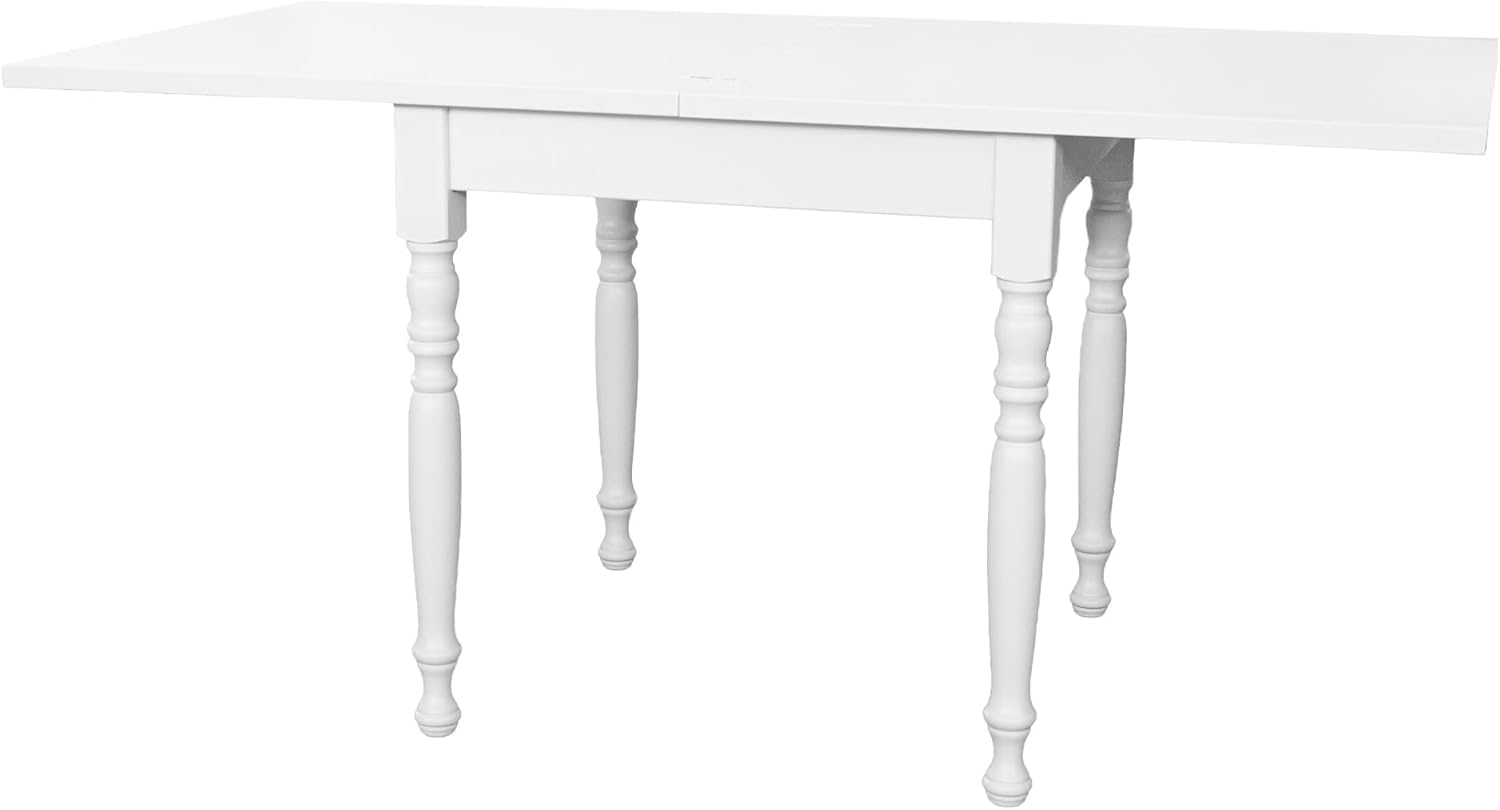 Vicentini arreda TAVOLO IN LEGNO ALLUNGABILE A LIBRO GAMBE TORNITE SHABBY CHIC BIANCO (100x100 (200))
