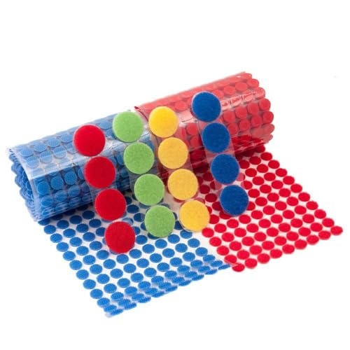 Self Adhesive Dots, 500 PCS(250 Pairs) 20mm Strong Adhesive Sticky Back Coins Nylon Coins, Hook & Loop Dots with Waterproof Sticky Glue Coins Tapes, Colorful Self Adhesive Dots by Hagbou (5 Colors)