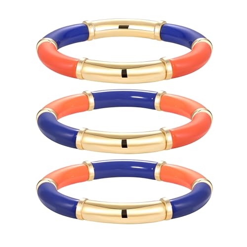 3 Pack Game Day Bracelets for Women Bamboo Tube Bangles Bracelets Chunky Curved Stacking Football Stretch Bracelets Game Day Jewelry Accessories Sports Fan Gifts