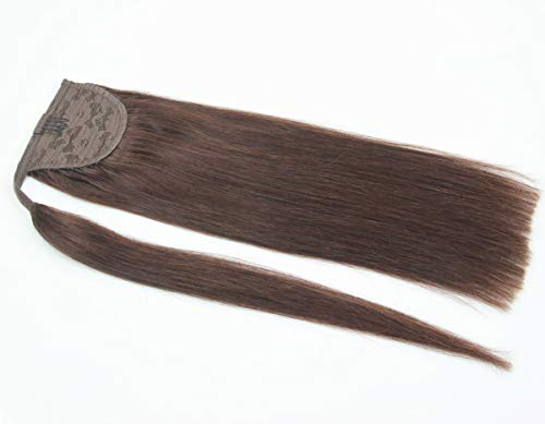 Human Hair Ponytail Extensions Wrap Around Real Remy Straight Human Hair Clip in Pony Tail 100Grams (18", 2 Darkest Brown)
