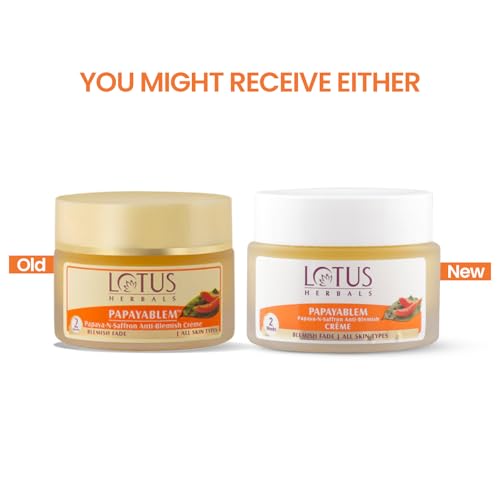 Image of Lotus Herbals Papayablem Papaya & Saffron Anti-Blemish Cream | For Dark Spots, Pigmentation & Uneven Skin Tone | 50g